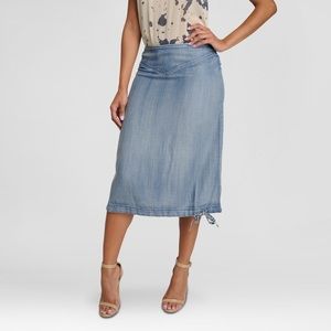 Denim Tencel Adjustable Hem Drawstring Skirt.